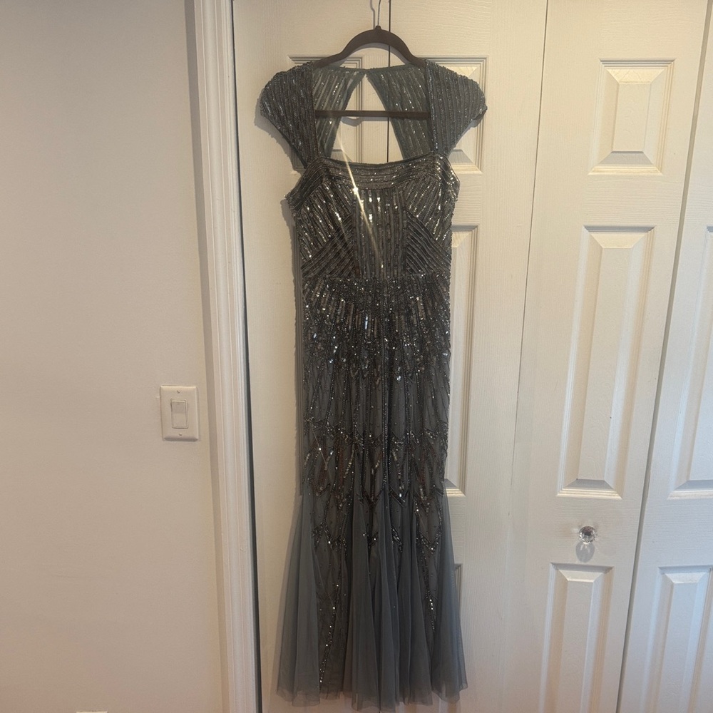 Adrianna Papell Charcoal Sequin Gown